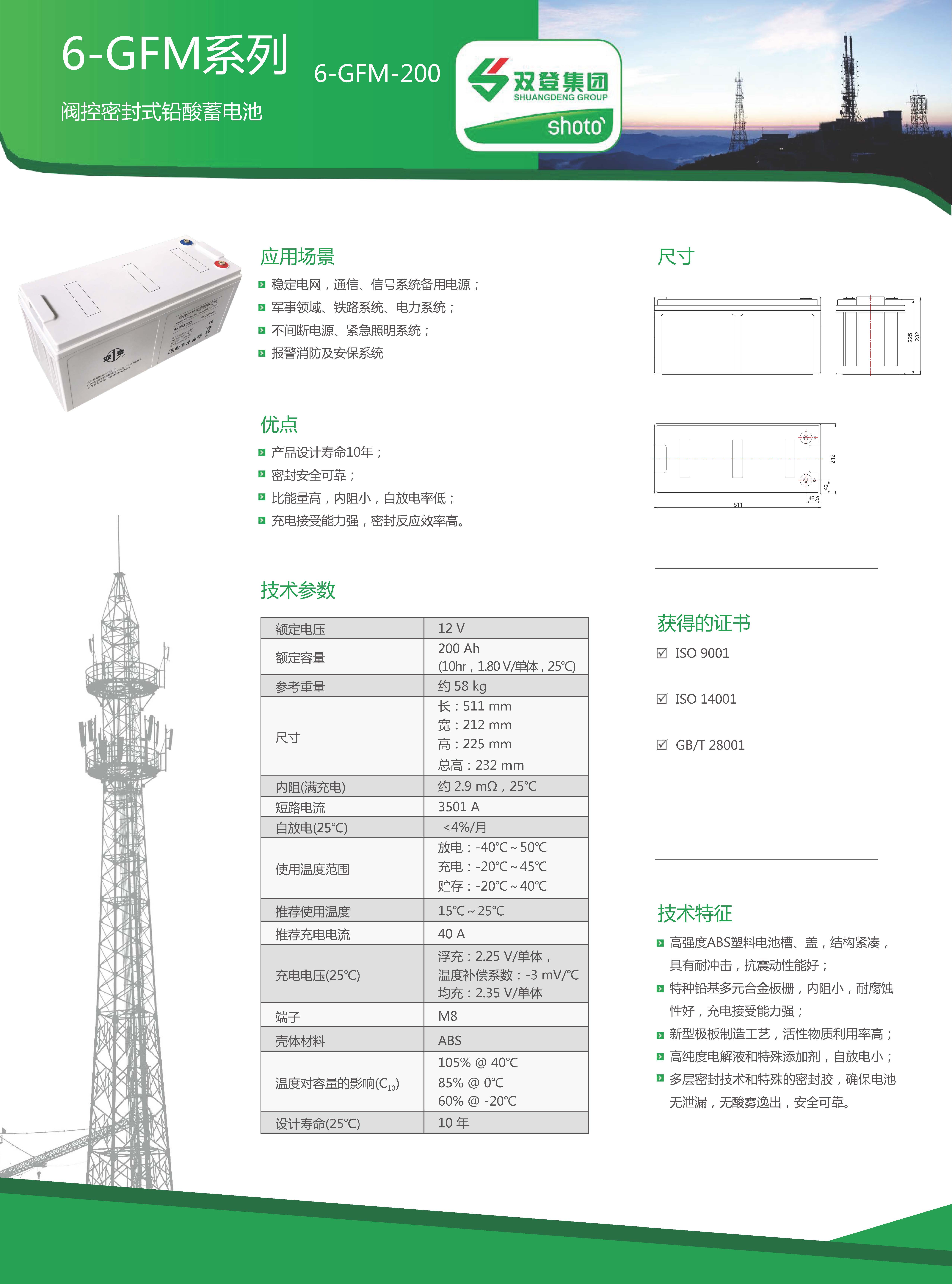 双登 6-GFM-200 - 产品简介1