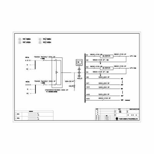 Two Sets, 3-Phase In / 1-Phase Out 30KVA UPS Dual Utility Feed B-Tier with Maintenance Bypass ABB Total Capacity 320A Standard Distribution with 7 units 35kW Air Conditioner